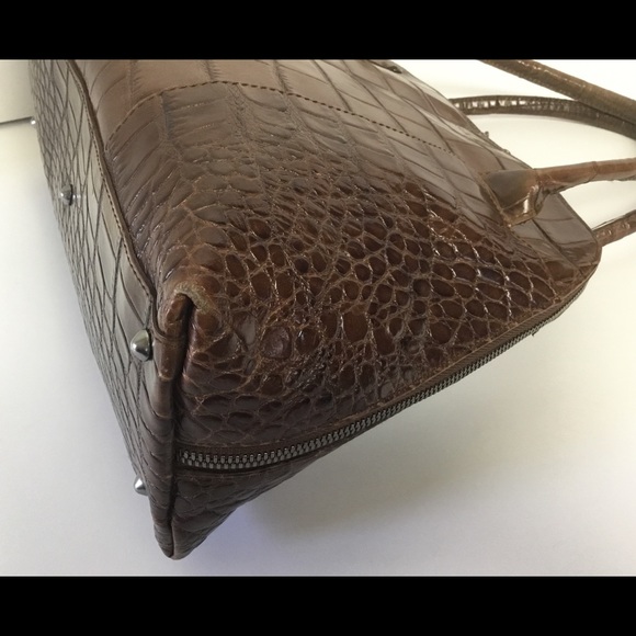 Furla Brown Croco Satchel Purse Handbag - Picture 4 of 8